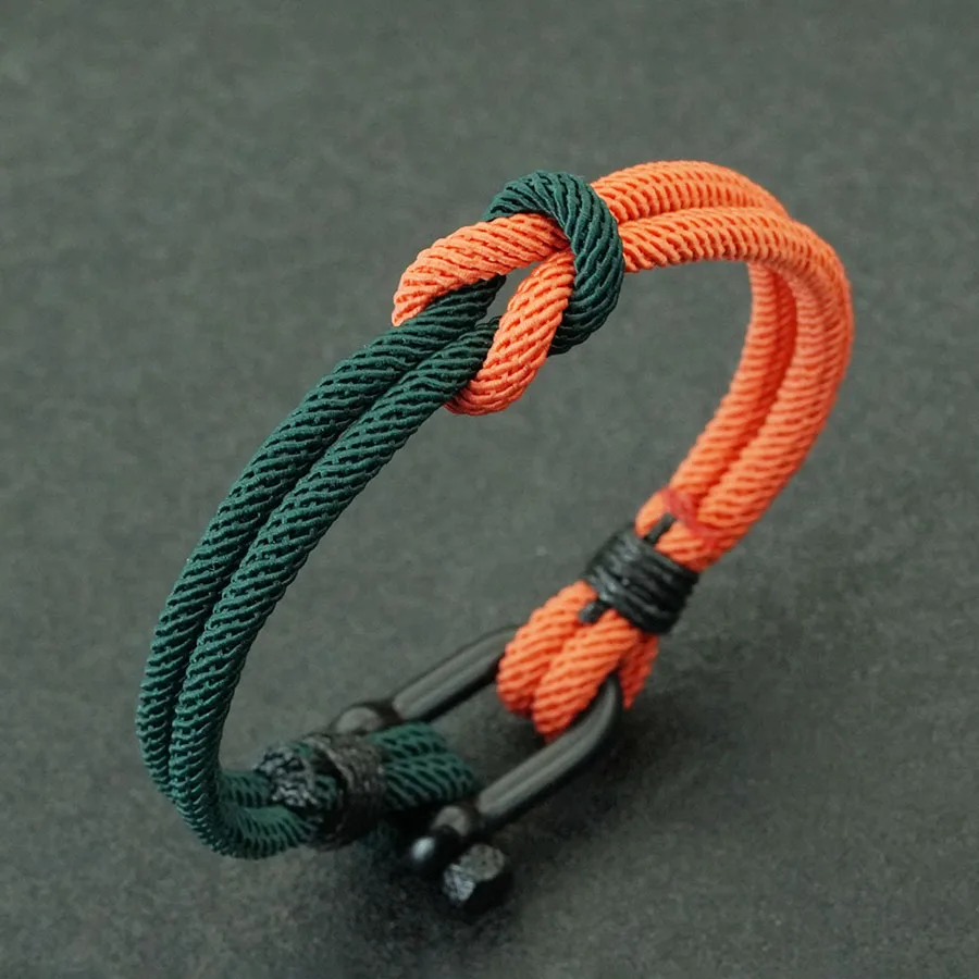 Men Bracelet Two Color Cord 2 Layers Milanese Rope Stainless Steel Black Horseshoe Clasp Outdoor Survival Braclet For Him