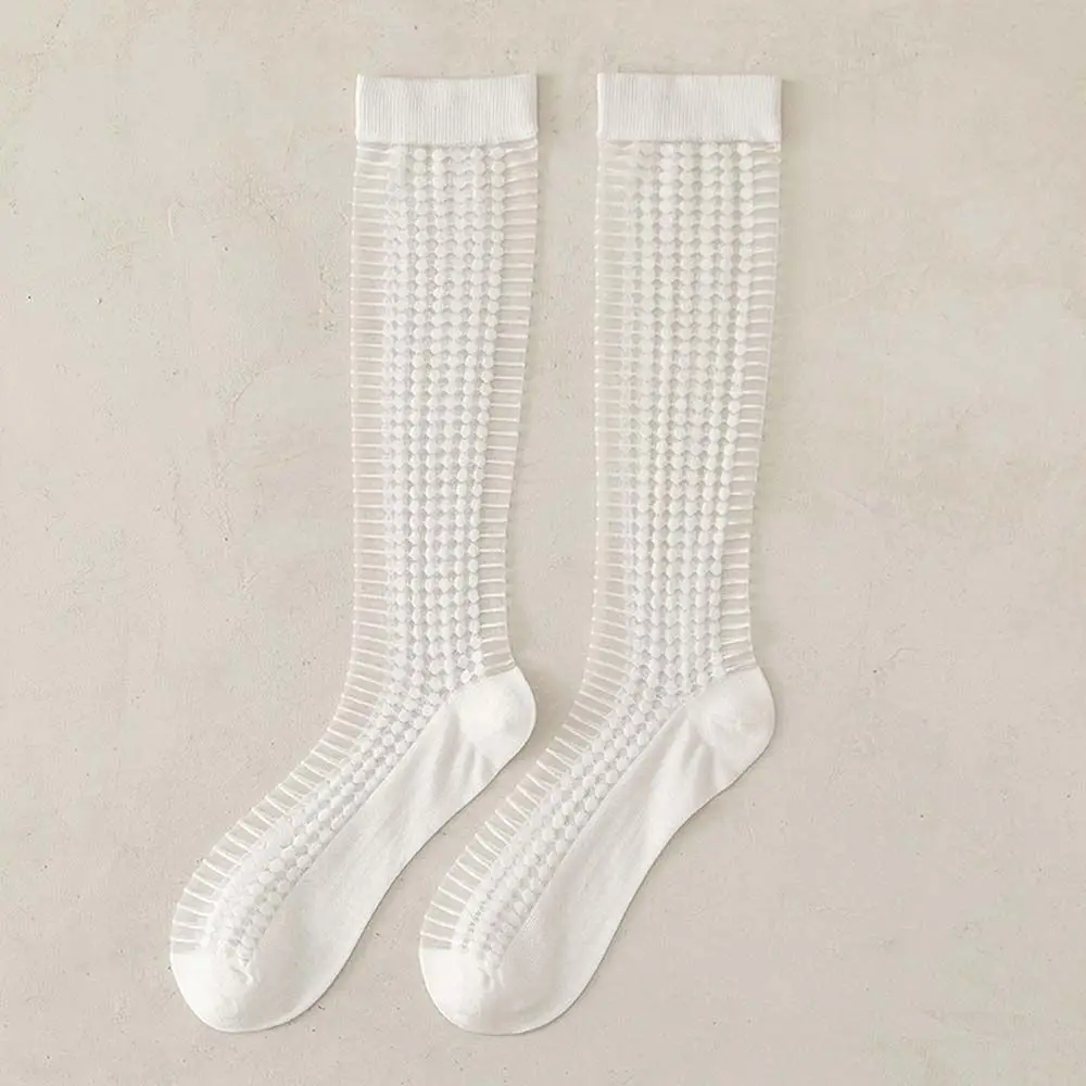 

Transparent Breathable For Girls Dots Glass Silk Stripe Lolita Sock JK Stockings Women Long Socks Korean Knee Socks