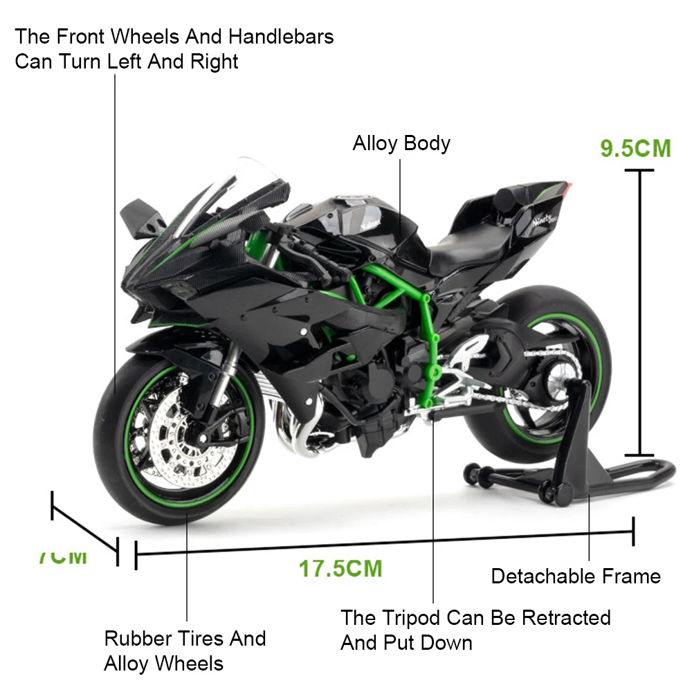 1:12 Kawasaki ZX-10R H2R moto jouet modèle alliage moulé sous pression lumière son Absorption des chocs course moteur modèles Collection cadeau