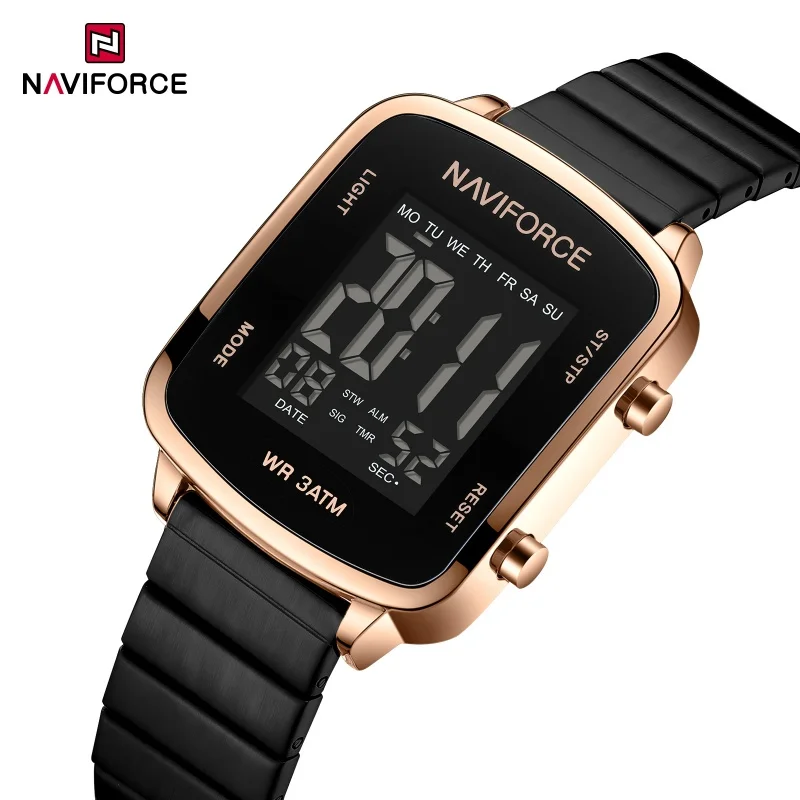 

NAVIFORCE 5058 элегантные женские электронные часы с календарем недели водонепроницаемые стальные полоски повседневные женские цифровые часы reloj mujer