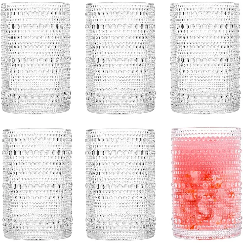 

Consou Large Glasses Set of 6, 15 oz Hobnail Glassware Thick Glass Heavy Base