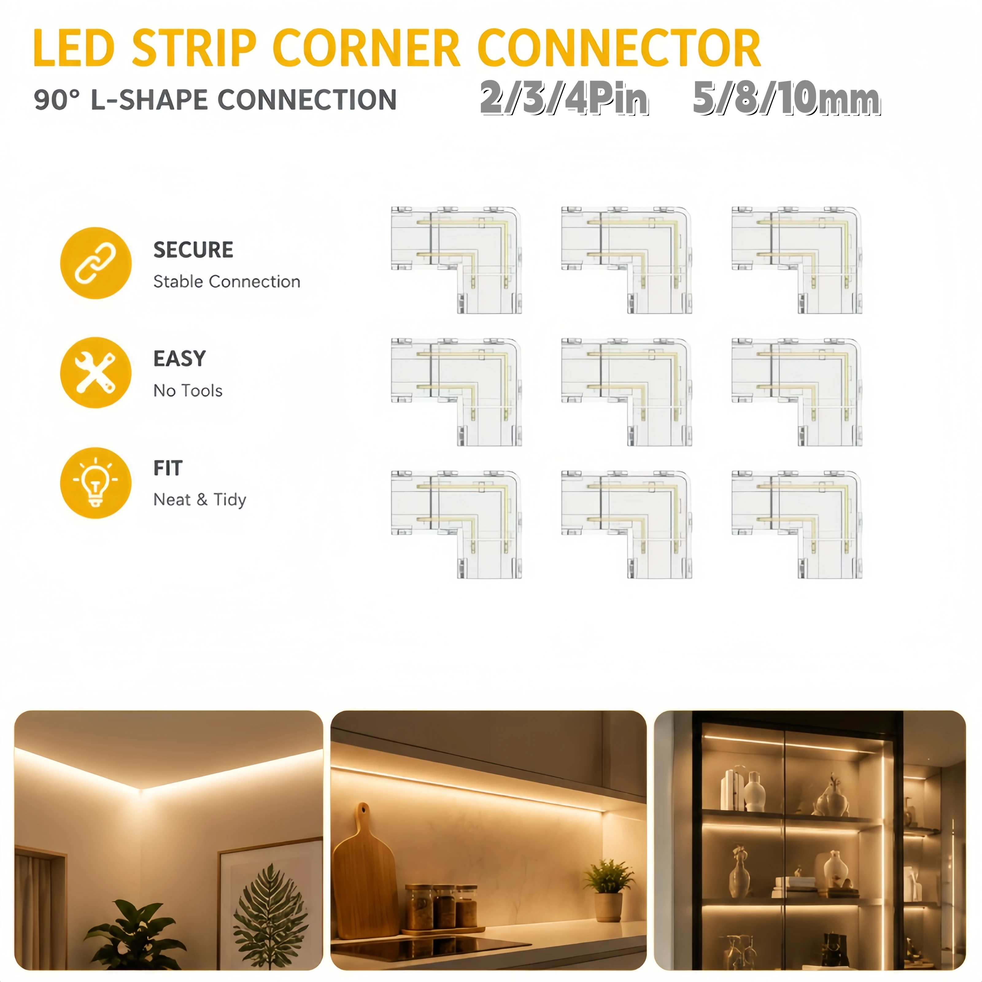 10/20Pcs L-Type Solderless COB Connector 2/3/4Pin 5/8/10mm Corner Joiner For RGB CCT FCOB LED Strip
