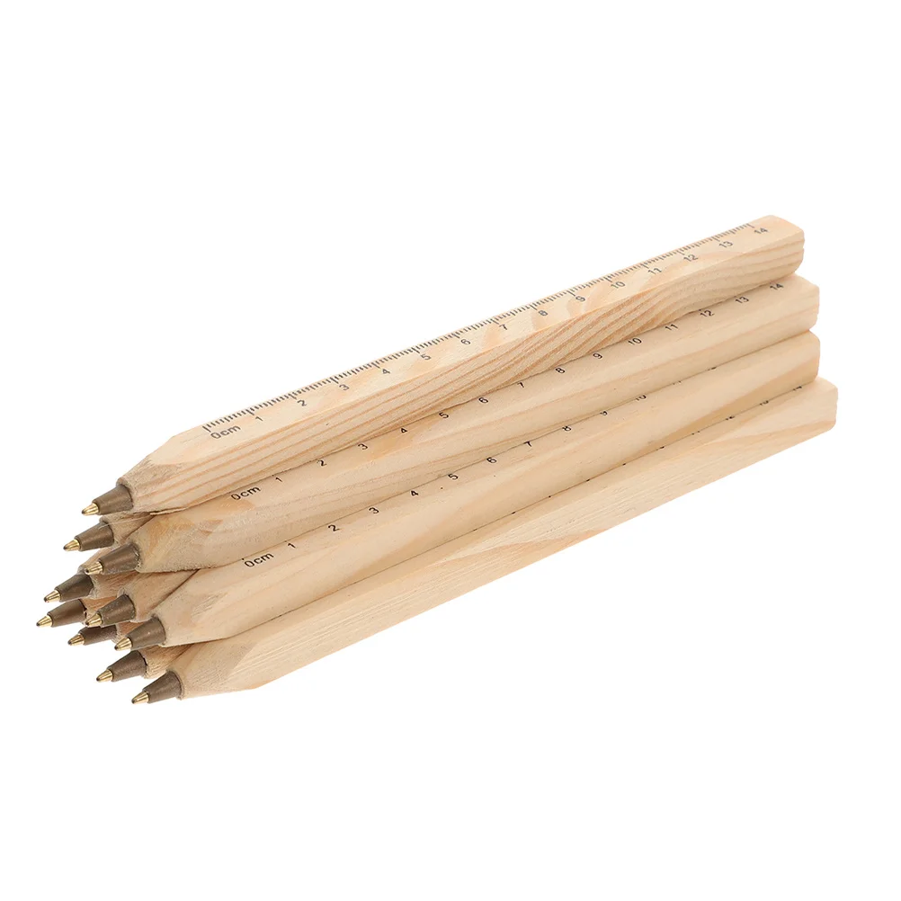 

10Pcs Wooden Ballpoint Pen with Ruler Compact Design School Office Use Smooth Ink Writing Creative Stationery Supplies