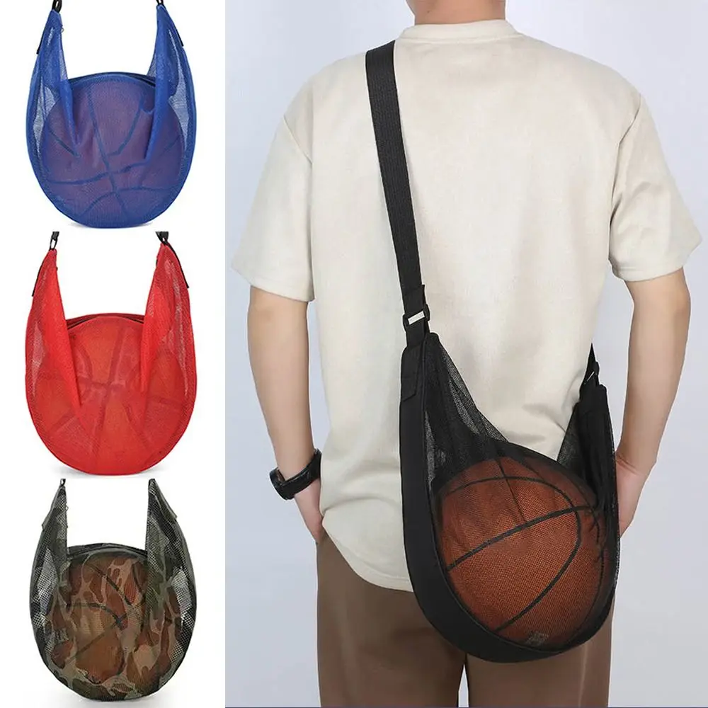 Zaino portaoggetti da calcio regolabile Borsa a tracolla da basket portatile in rete diagonale Borse per palline portaoggetti leggere con cerniera in metallo