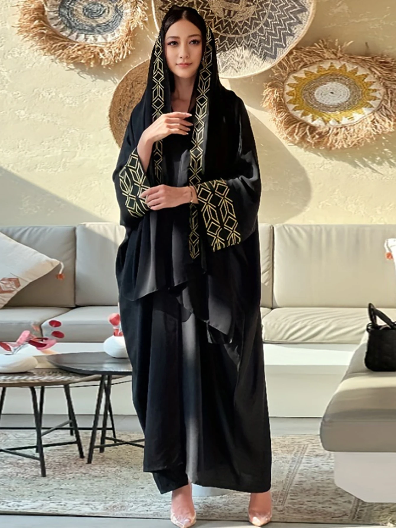 Fashion Classic Embroidered Abaya Hijab Dress Kimono Coat Outwear Women Long Sleeve Loose Arabic Muslim Dubai Moroccan Caftan