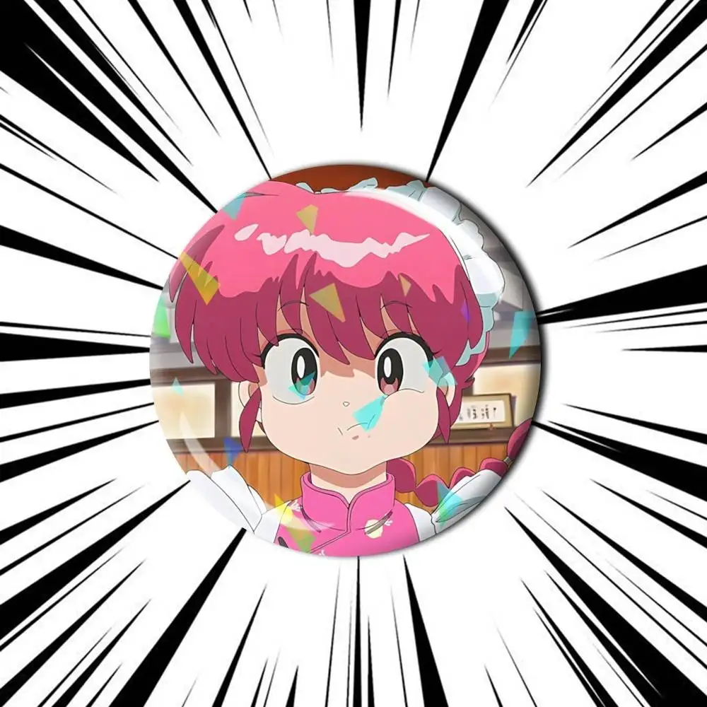Pigtailed Girl R-Ranma S-Saotome  Customizable Round Brooch Pins, Personalized Badges With Broken Glass Design Fashion Accessory