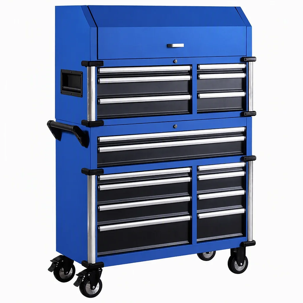 for·Premium Blue Rolling Tool Cabinet Combo Heavy Duty Metal Tool Trolley W/Power Socket 300kg Capacity Powder Coated Mechanic#