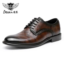 DESAI Full Grain Leather Men Shoes Luxury Brand Derby Breathable New Arrival Fashion Designer Thick Bottom Black 2023