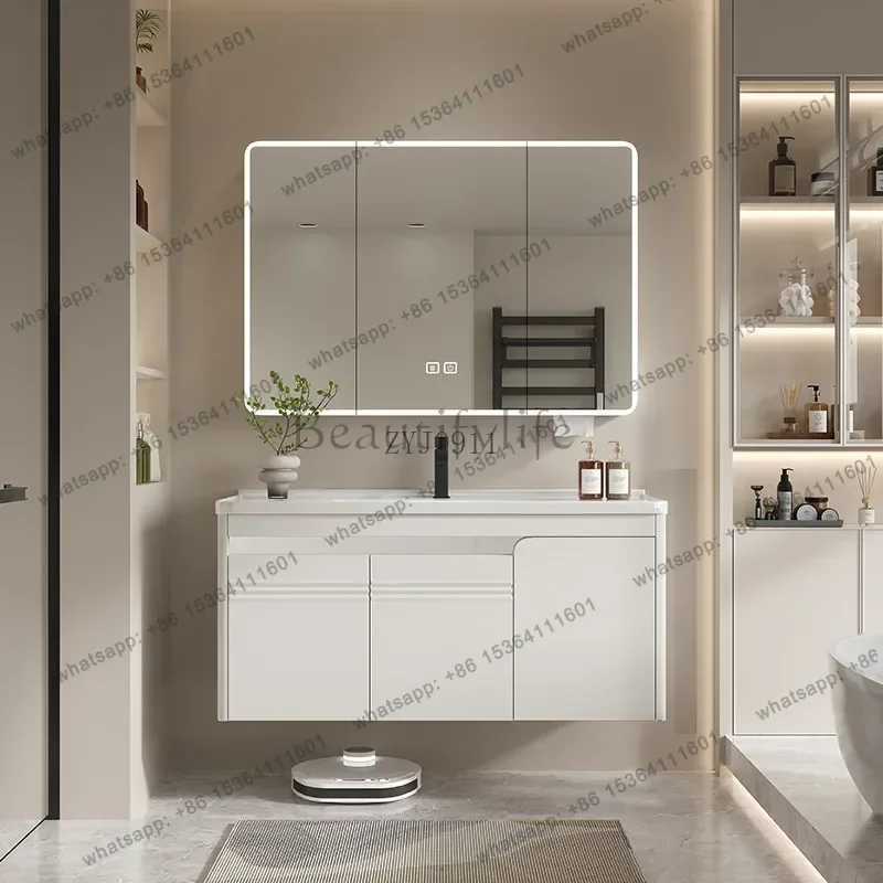 Intelligent curved space aluminum bathroom mirror cabinet storage integrated cabinet separate bathroom mirror box wall-mounted
