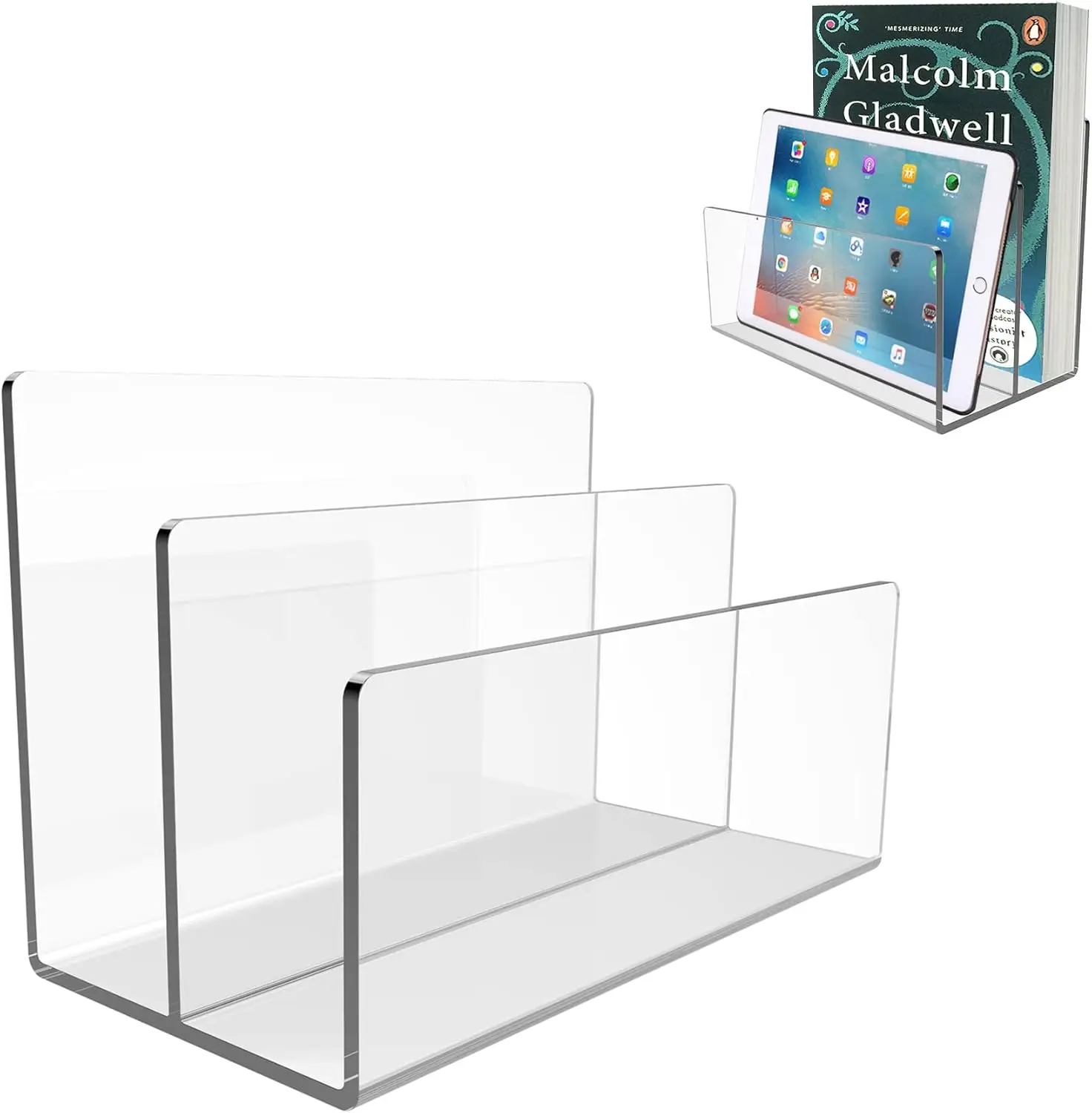 

Acrylic File Holder 2 Sections Clear Desk Organizer for Home Office School Mail Letter Sorter