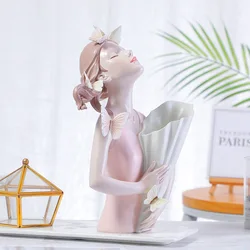 Modern Decorative Artificial Flower Vase Butterfly Girl Sculptures Interior Home Resin Ornaments Household Decoration Vases Hot