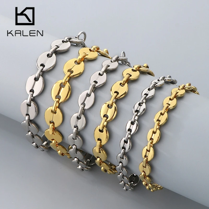 7/9/11 مللي متر واسعة الفولاذ المقاوم للصدأ حبوب البن سوار قلادة للرجال النساء جودة عالية لامعة أكبر مجوهرات الهيب هوب اكسسوارات