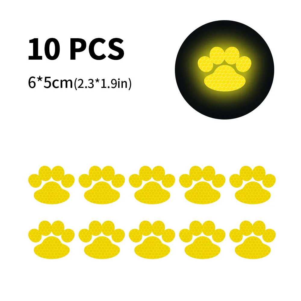 Car Warning Reflective Stickers Cute Dog\'s Paw Shaped Reflector Stickers for Auto Night Driving Security Car Decors 10Pcs