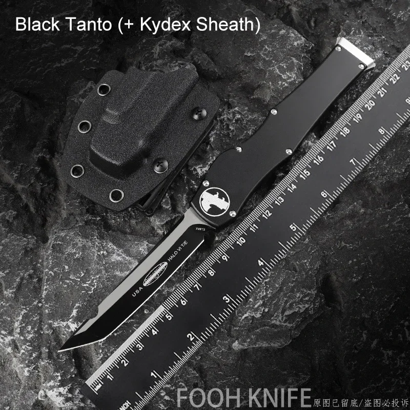 HALO 6 Knife HALO VI MICRO Tech Knife D2 Blade CNC T6 Handle EDC Self Defense Combat Tactical Pocketknives with Kydex Sheath