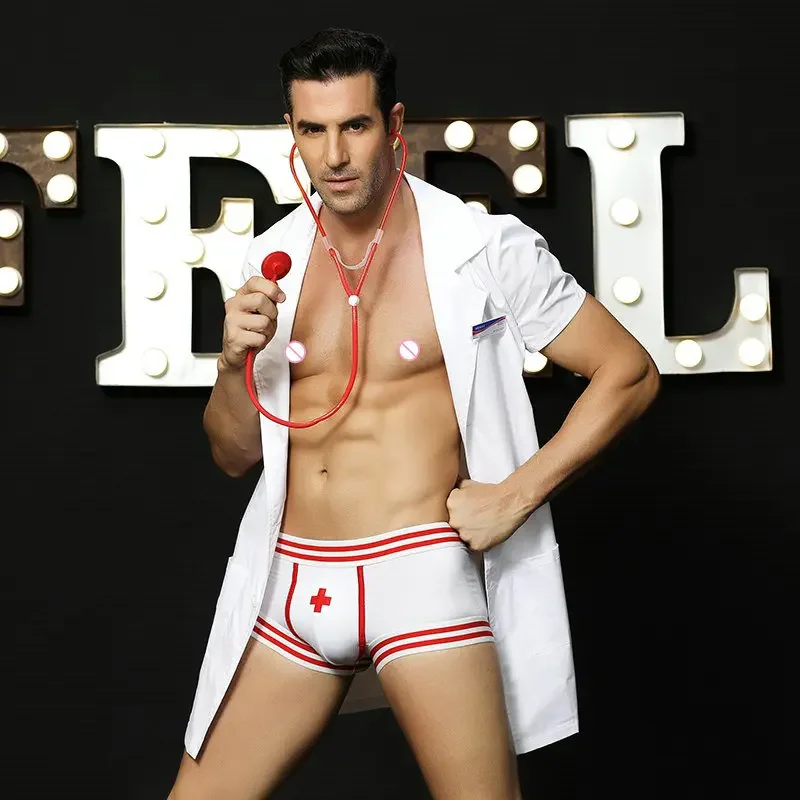 High Quality Sexy Lingerie For Men Sexy Doctor Costumes White Role-playing Costume For Party Hot Erotic Doctor Man view 2