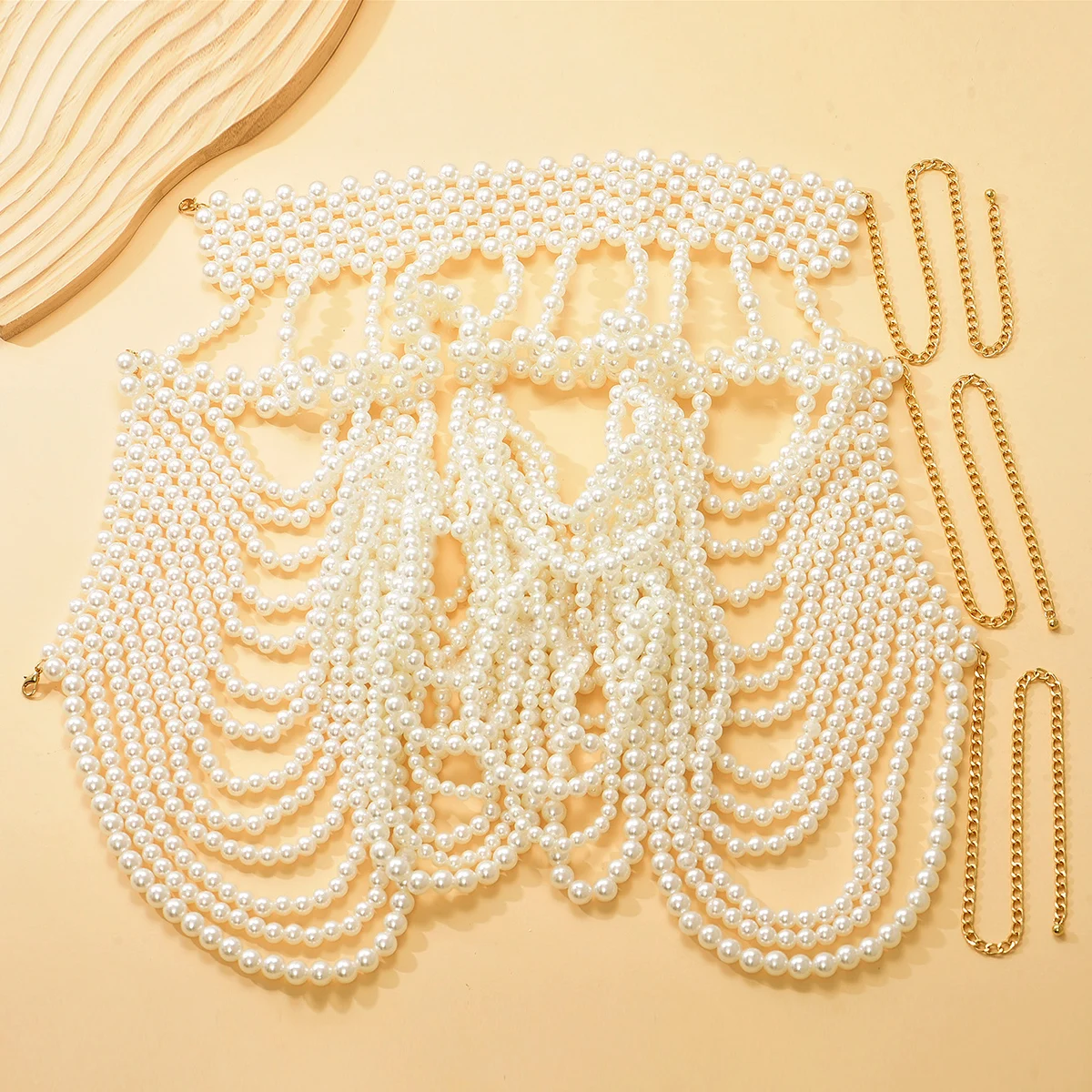 Luxurious And Ornate Handmade Beaded Heavy-Duty Multi-Layer U-Shaped Design Body Necklace, Suitable For Wearing At Weddings.