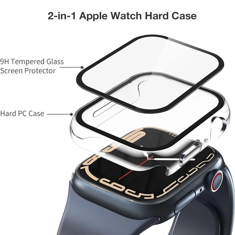 Glass+Cover For Apple Watch 44mm 40mm 49mm 41mm 45mm 42mm 38mm Accessorie Screen Protector iwatch serie 9 8 7 6 SE 5 Ultra Case