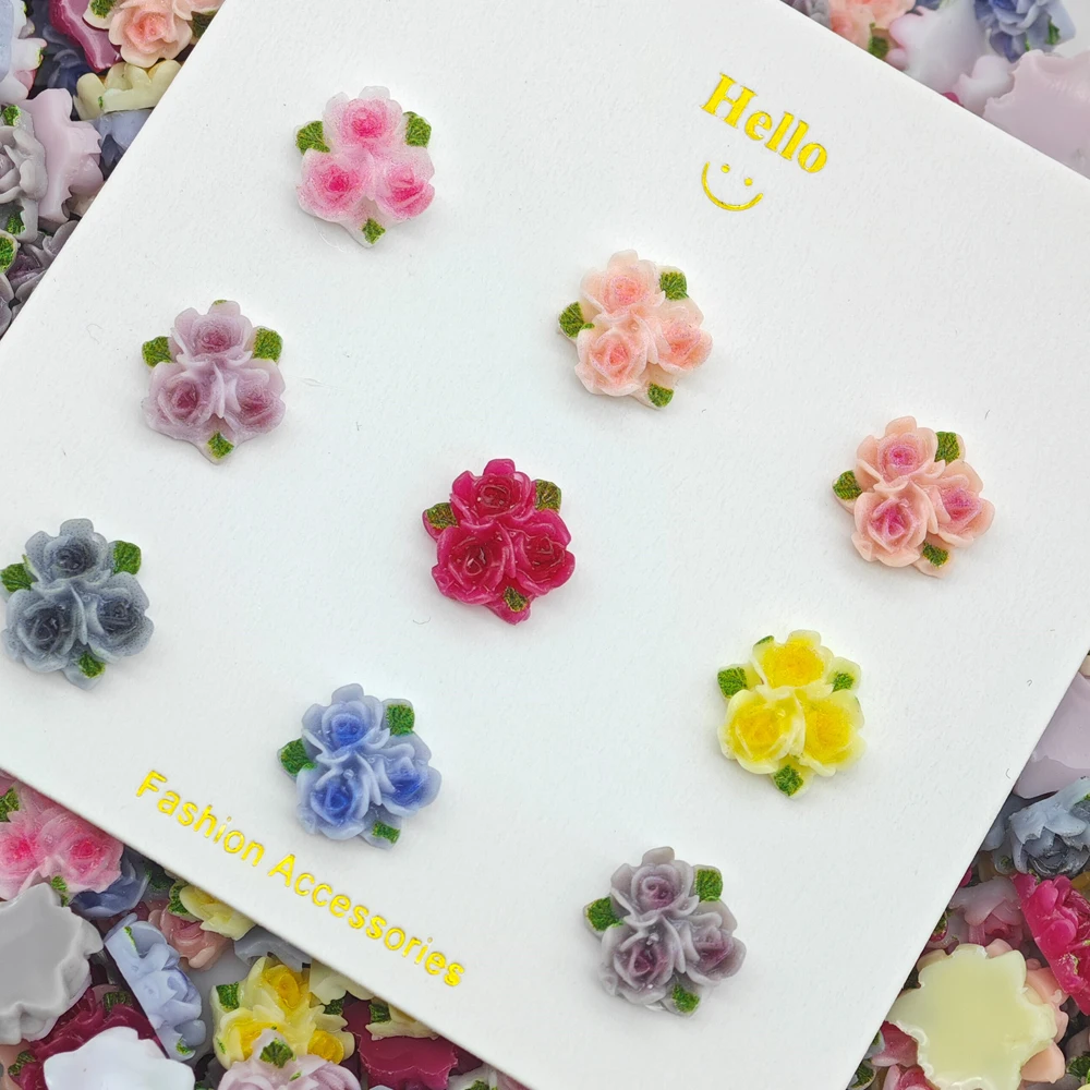 100/50/30 pz colori misti resina fiore 3D Charms per unghie 3-petalo fiori acrilici Nail Art con foglia verde fiori parte del chiodo