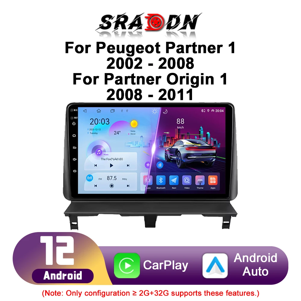 Para Peugeot Partner 1 2002 2003 2004 2005 2006 2007 2008 Origin 1 2008 2009 2010 2011 Rádio automóvel Android Multimédia Reprodutor de vídeo Navegação GPS Carplay Ecrã táctil Estéreo automático