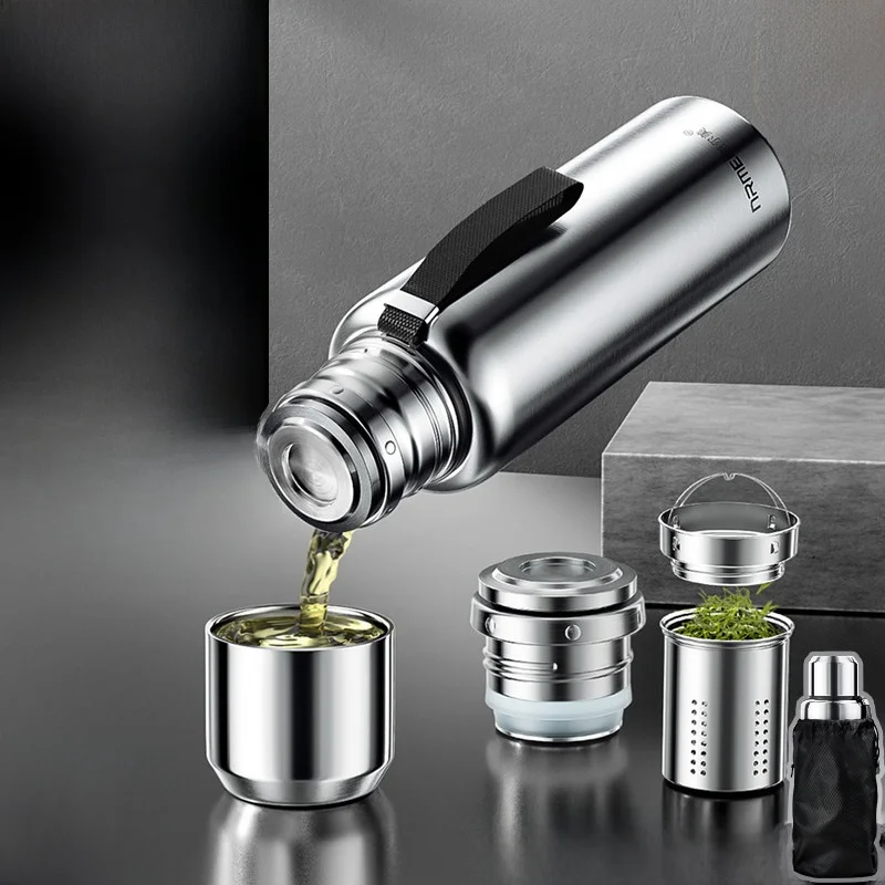 

Men's Large Capacity Stainless Steel Insulated Mug 72h Tea Brewing High End Water Bottle Full Steel Construction Durable
