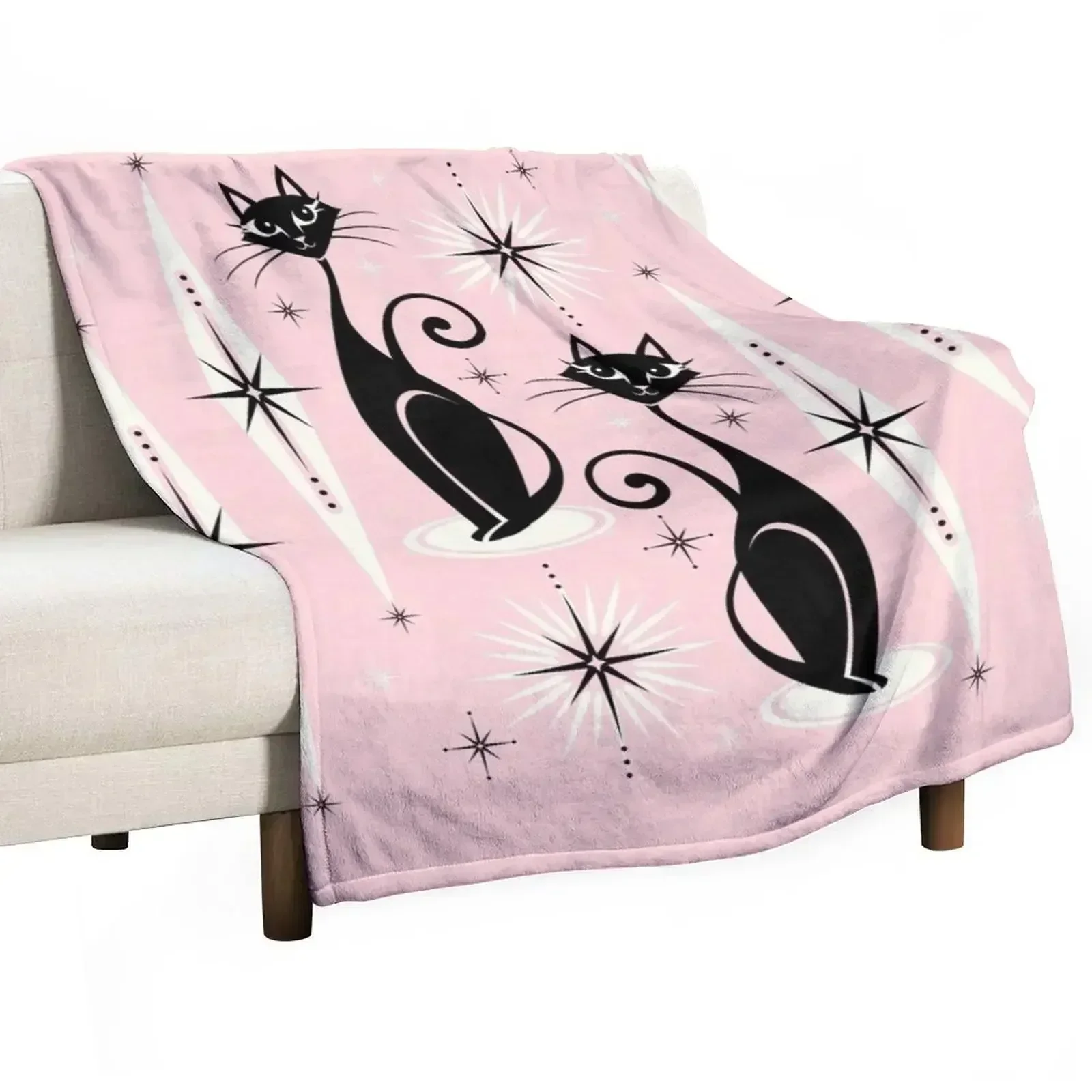 Mid Century Meow Retro Atomic Cats LG ?studioxtine Throw Blanket bed plaid Soft Plaid wednesday Hair Retros Blankets
