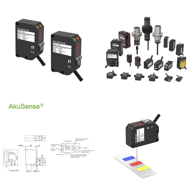 Industrial Colour Mark Sensor Photoelectric RGB Light Sources Color Sensor for Faulty Printed Packaging Detection