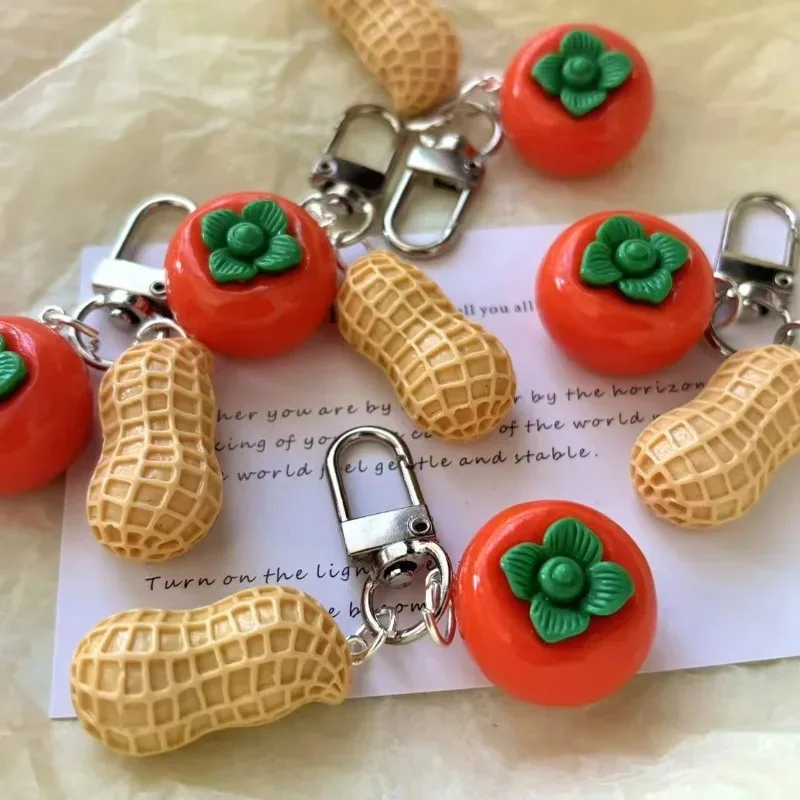 Lifelike Persimmon Peanut Keyring Creative Fortune Decorative Pendant Personalized Bag Charm for Good Things Happen Blessin