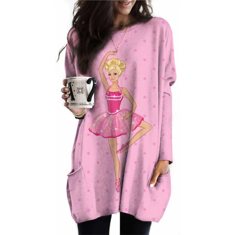 Women's Barbie Princess print Graphic T-Shirt Fashion Casual Long Sleeve T-Shirt Breathable Casual Designer Clothing Dress