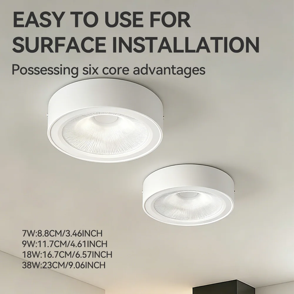 2026 New Style Round Shape  LED Aluminum Modern Recessed 6500K Ceiling Spotlight 7W 9W 18W 38W White Downlight for Home Office