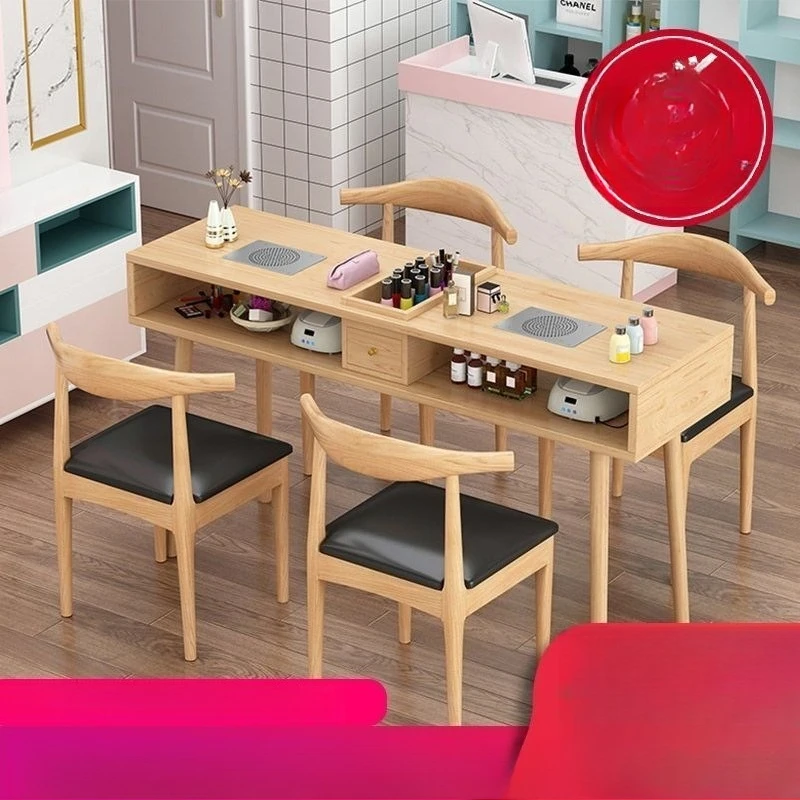 Small Internet celebrity manicure table and chair workbench solid wood manicure table vacuum cleaner inlaid Japanese style