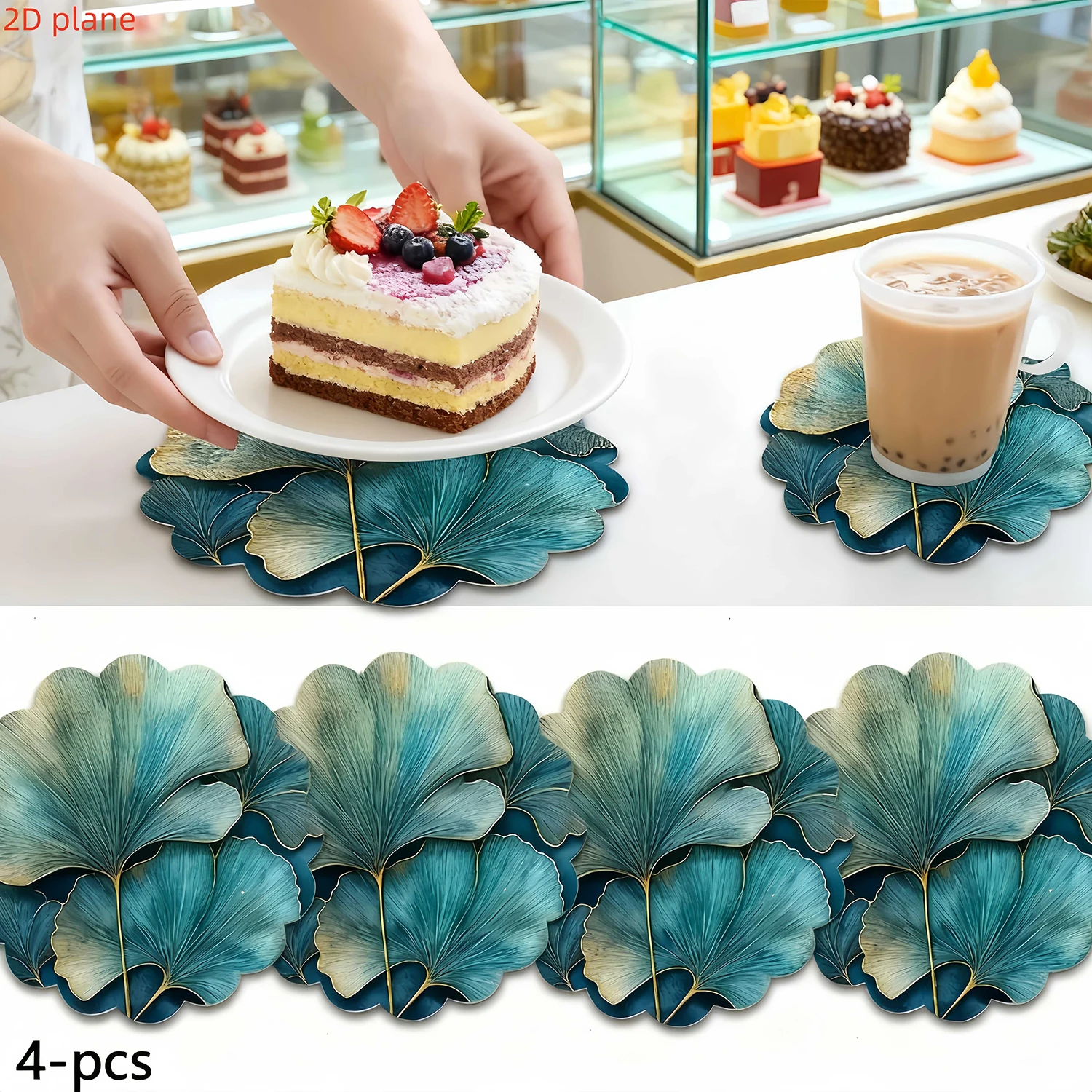 6Pcs 2D Flat Ginkgo Leaf Pattern Wooden Coasters Coffee Shop Furniture Decoration Gift Desktop Protection Heat Insulation Mat