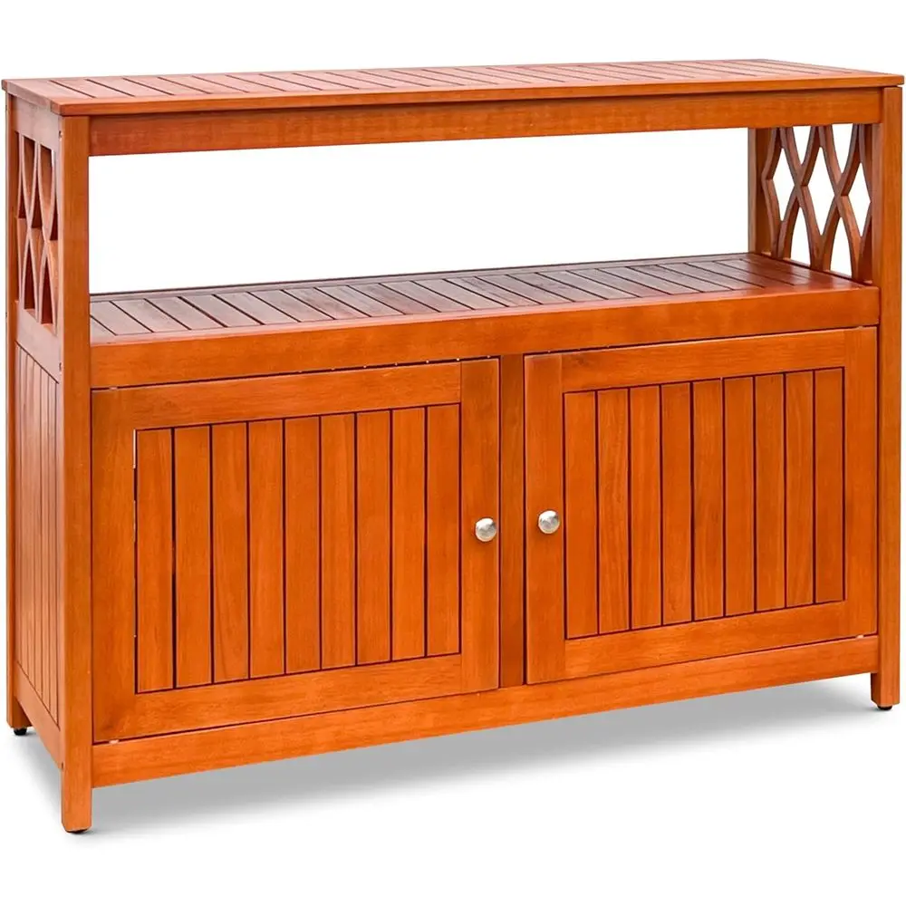 

Eucalyptus Wood Outdoor Sideboard with Storage, Weather-Resistant Natural Finish