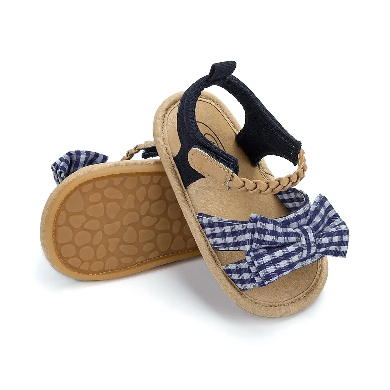 Meckior Summer Baby Girl Sandals Baby Shoes Bow Plaid Infants Girl Garden Sandals Newborn Anti-slip Rubber Bottom First Walkers