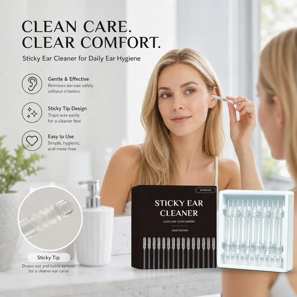 24pcs Earwax Removal Sticks Soft Resin Ear Cleaner Gentle Rotating Cleaning Tool with Dustproof Case for Home Travel Daily Care