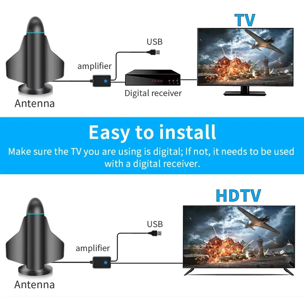 هوائي رقمي للتلفزيون الذكي، هوائي تلفزيون بمدى 600+ ميل داخلي، هوائيات للقنوات المحلية مع دعم مكبر الصوت 4K1080p HDTV