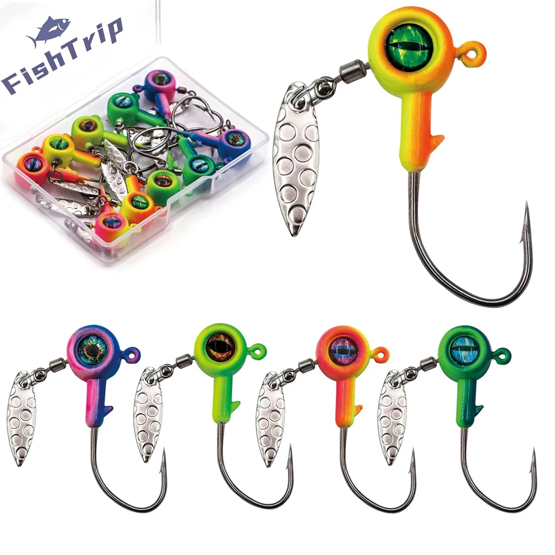 FishTrip 5-teilige Stichköpfe mit Spinner, Unterstift-Crappie mit Weidenklinge für Salzwasser, Süßwasser, mit Box