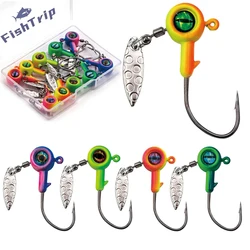 FishTrip 5Pcs Jig Heads Hooks with Spinner, Underspin Crappie with Willow Blade for Saltwater Freshwater With Box