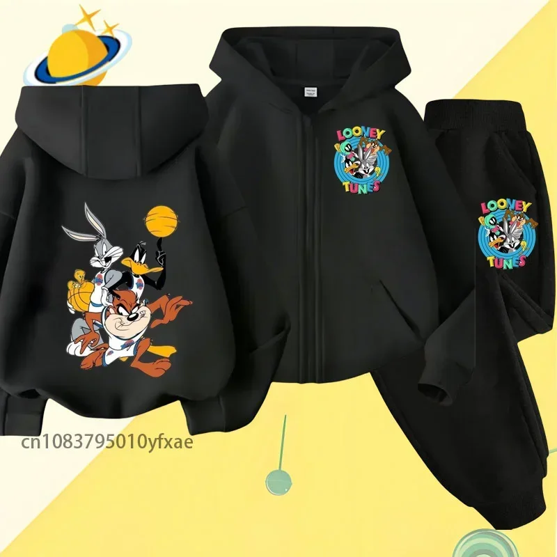 Bugs Bunny children zipper hoodie set cartoon print autumn and winter long sleeve sweatshirt boys and girls fashion style top