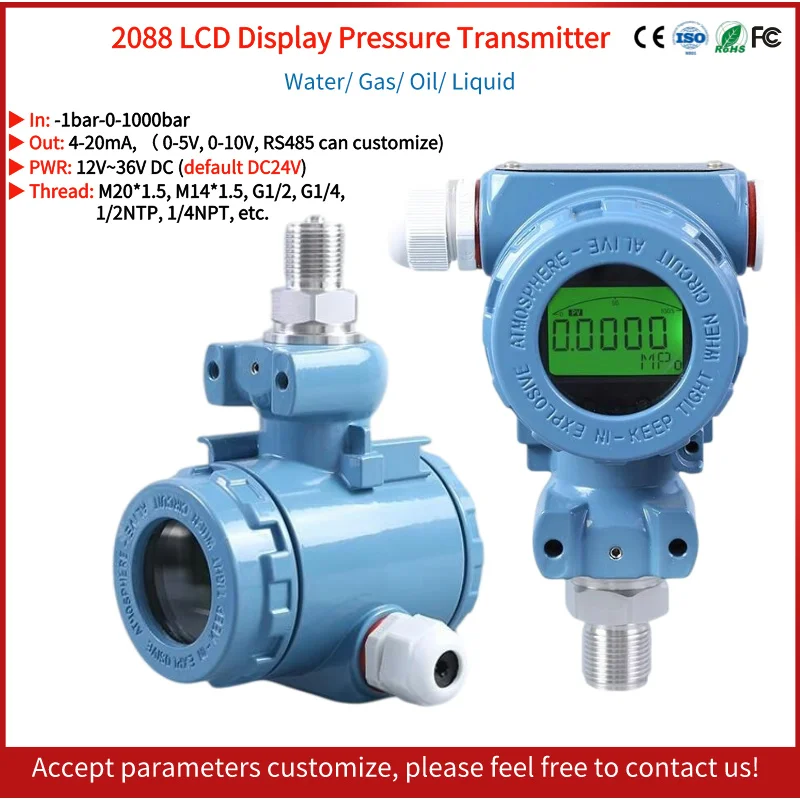 

4-20mA Steel Stainless with LCD Display Water Smart Industrial Pressure Sensor Diffusion Silicon Pressure Transmitter