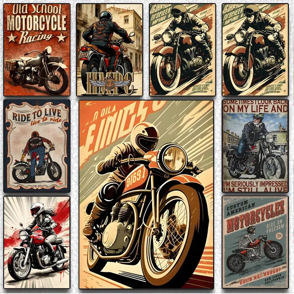 Retro Artwork T-The Vintage Biker Poster Art Wall Decor Indoor Outdoor for Collectors