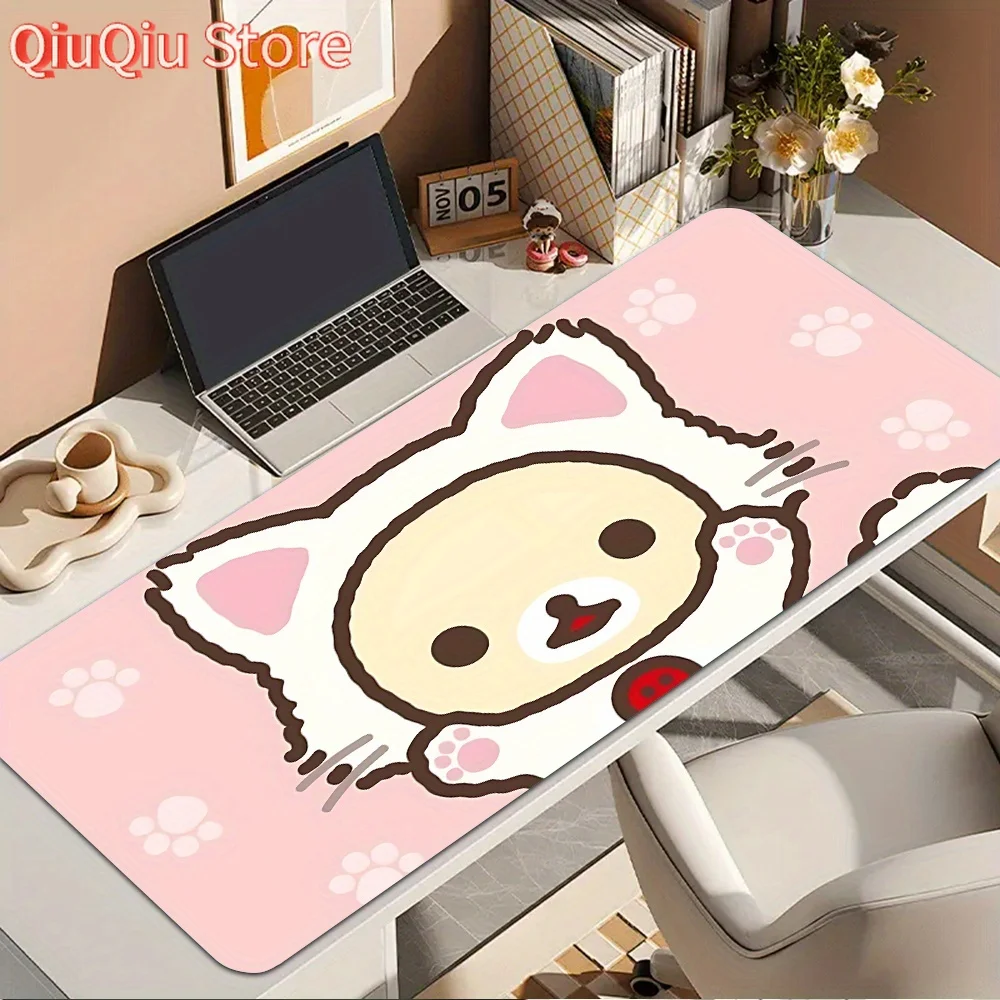 Large Non-Slip Gaming Mouse Pad - Cute Pastel Pink & brown desk Mat with Easy-Clean Rubber Base, Spacious Computer Mat for Offic