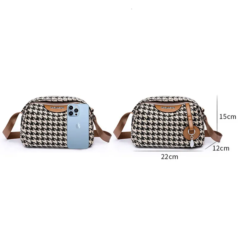 Women Bag Houndstooth Canvas Bag Women\'s Bag 2023 New Fashion Versatile Shoulder Bag Classic Crossbody Bag Female Messegner