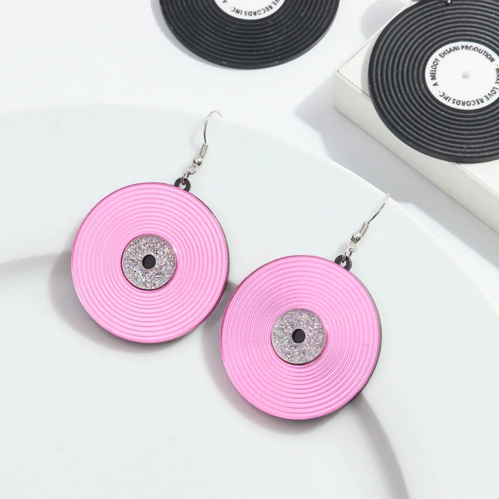 Hot Selling Vinyl Record Acrylic Drop Earrings Large Personality Pink Record Dangle Earrings for Women Festival Jewelry Gifts