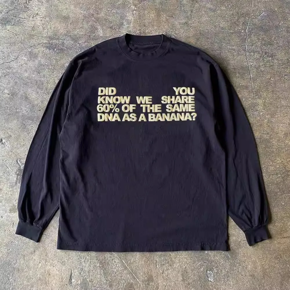 Heavyweight 280g Vintage Lettering Long Sleeve T-Shirt Unisex Student Loose Fit round Neck Casual Top for Men And Women