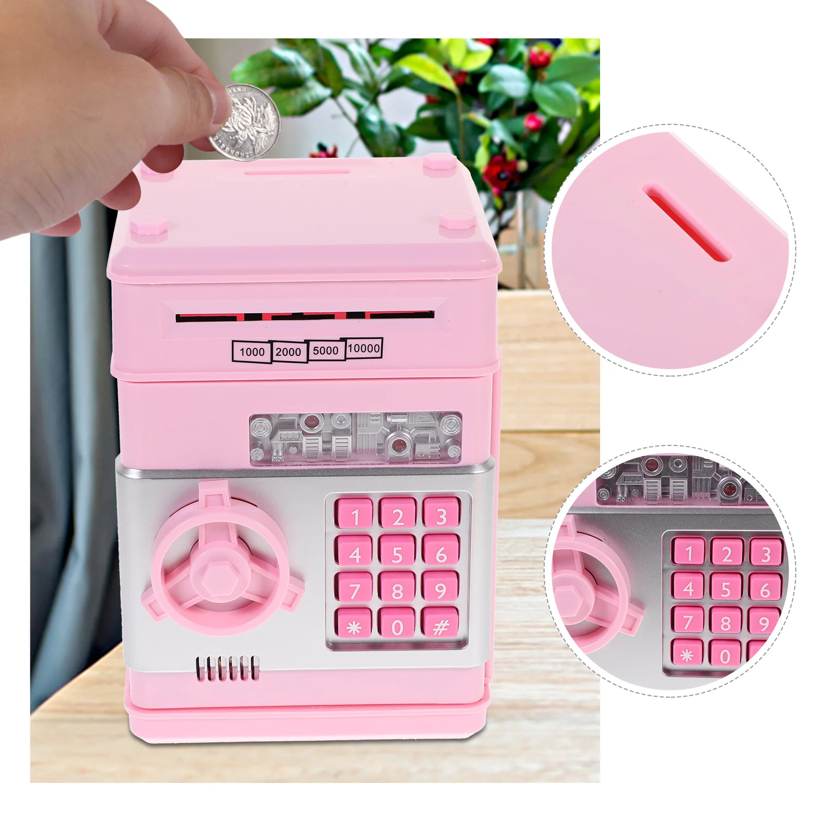 Children\'s Money Saving Bank Deposit Box Intelligent Voice Mini Safe and for Kids with Pass Code (Pink, Button