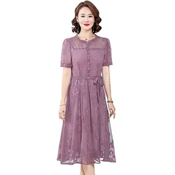 Plus SizSummer Jacquard Silk Maxi Dress Spring Casual Loose Midi prom Slim-fit belt Dress Elegant Bodycon Party Evening Vestidos