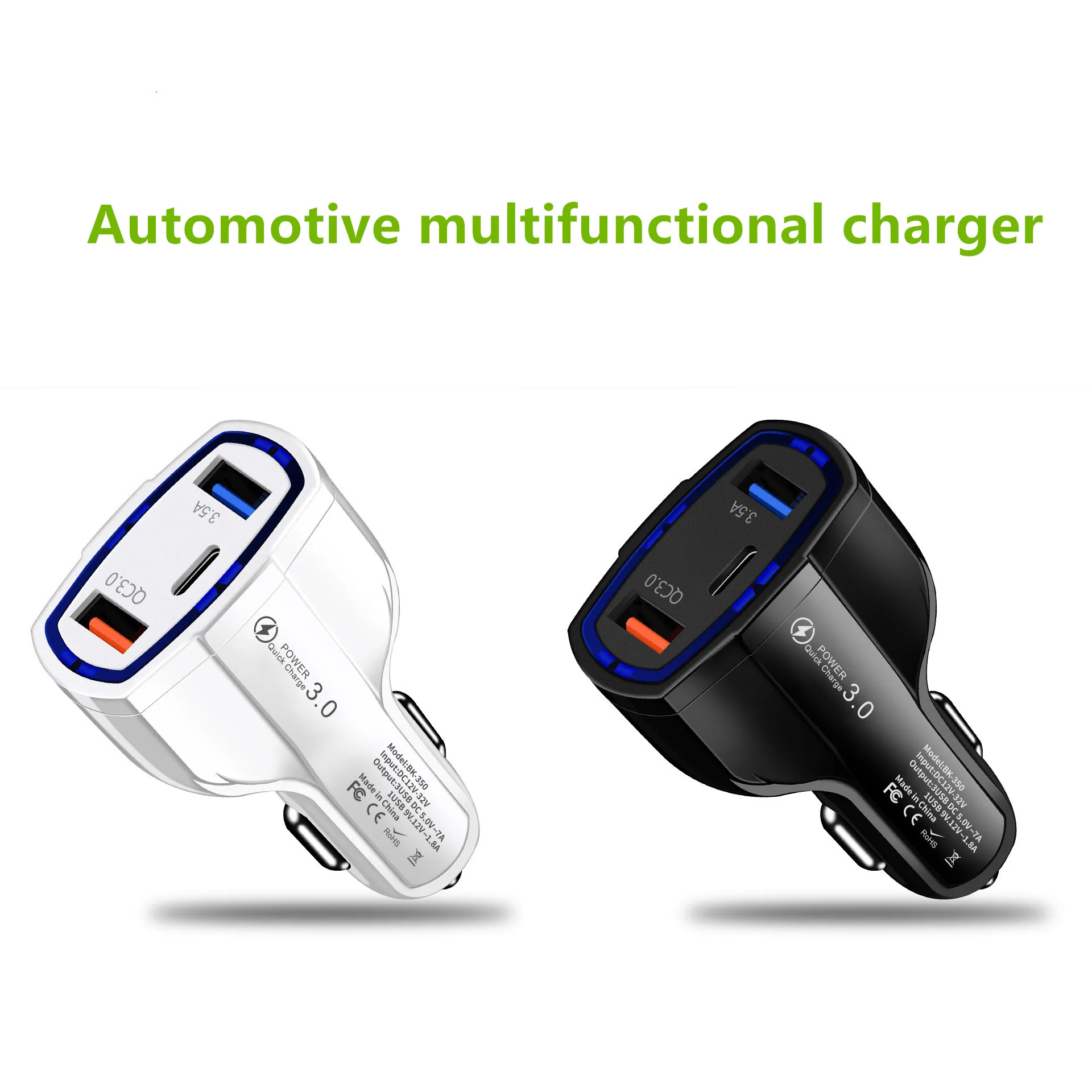 

New Car Charger QC3.0 Car Charging 3 Ports Three USB Fast Charging Type-C Ports Car Charging QC3.0 Car Charging