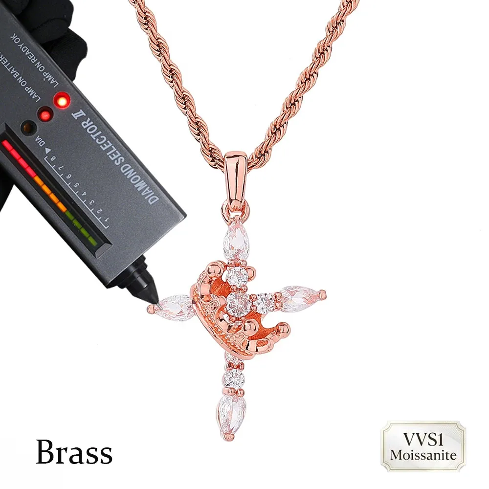 ICEBLING VVS1 Moissanite Crown Cross Pendant Brass Material Iced Out 3 Colors Pendant Hip Hop Rapper Jewelry Unisex Gift