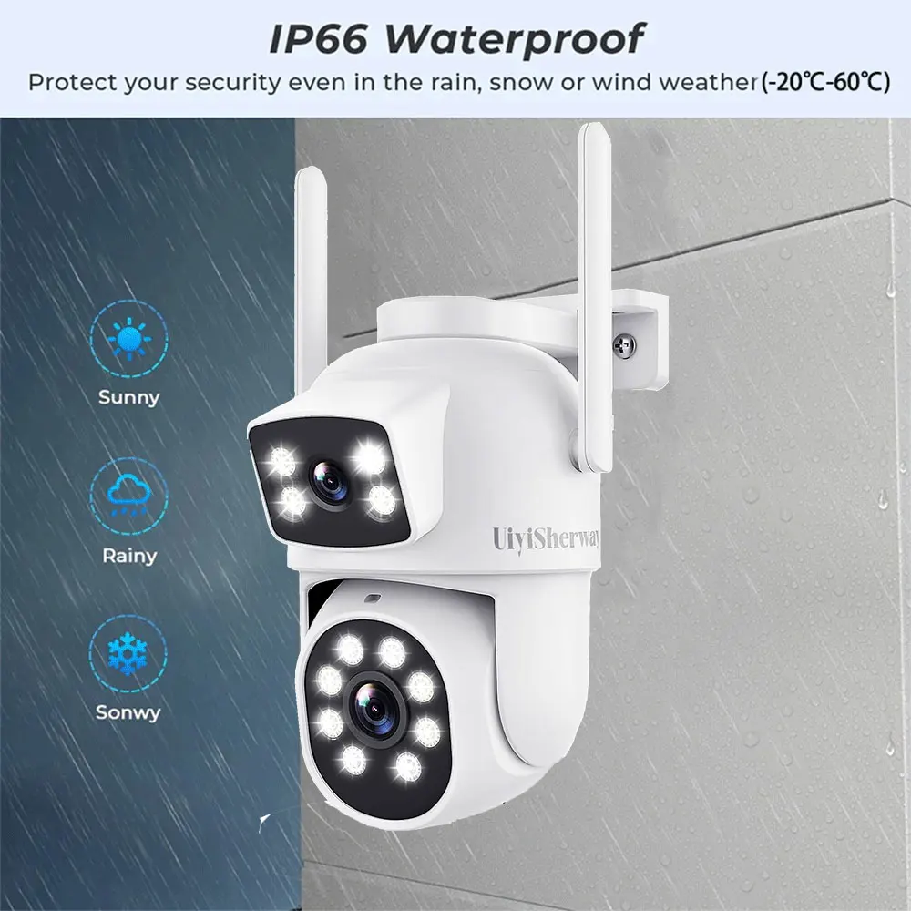 UiyiSherway 4K cámara Wifi de doble lente para exteriores Zoom 10X pantalla Dual cámara de seguridad PTZ detección de movimiento automática videovigilancia