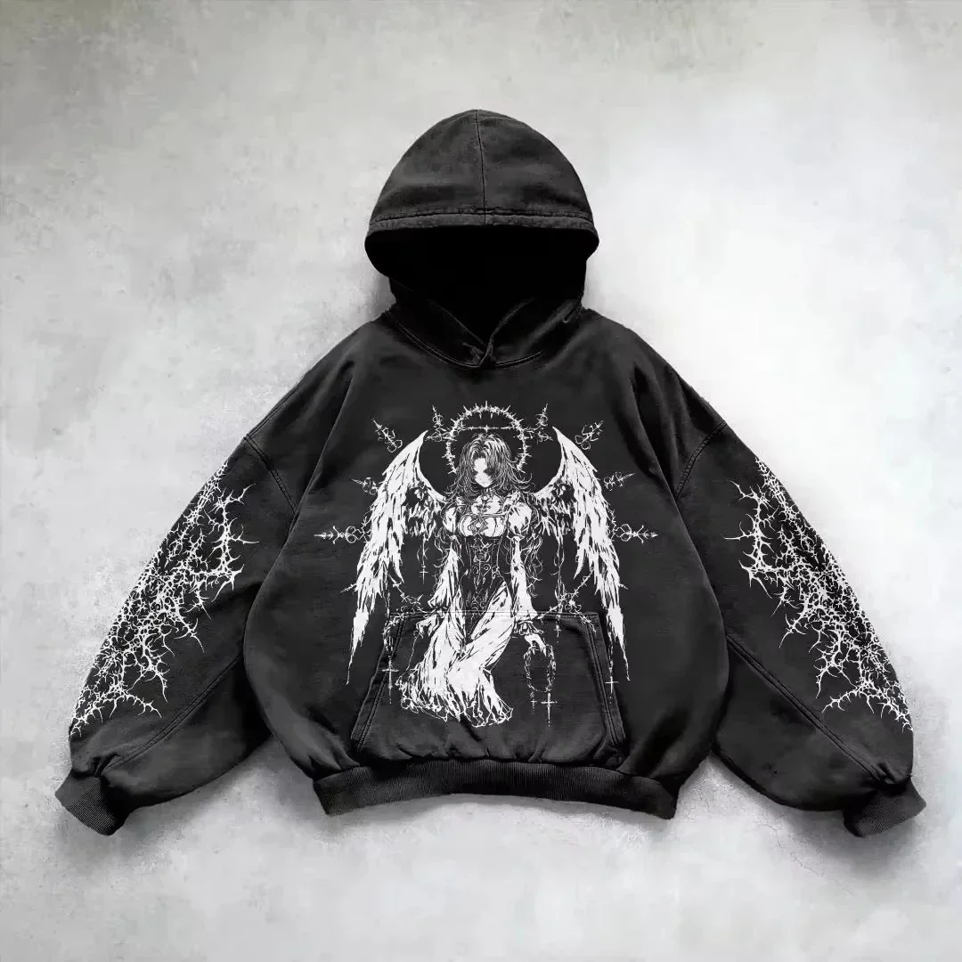 2026 Herbst/Winter Neu: Bestseller 3D Retro Gothic Hip-Hop Herrenbekleidung im Y2K-Stil, geeignet für trendige Streetwear-Hoodies. – Detail 11